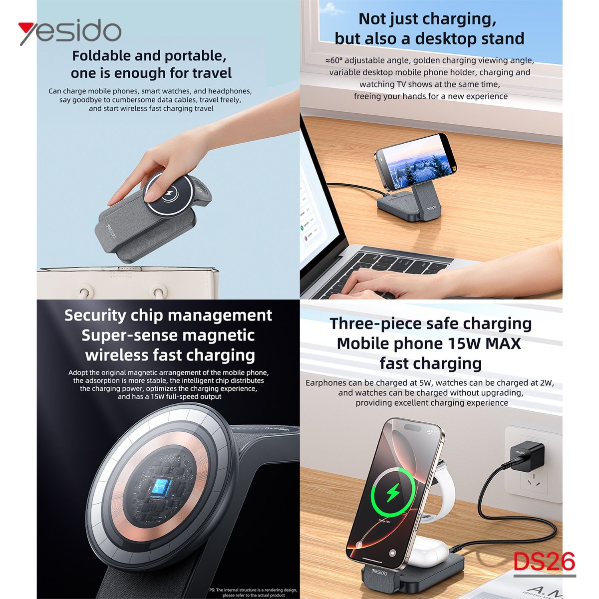 شاحن YESIDO DS26 MagSafe وحمالة هاتف للمكتب