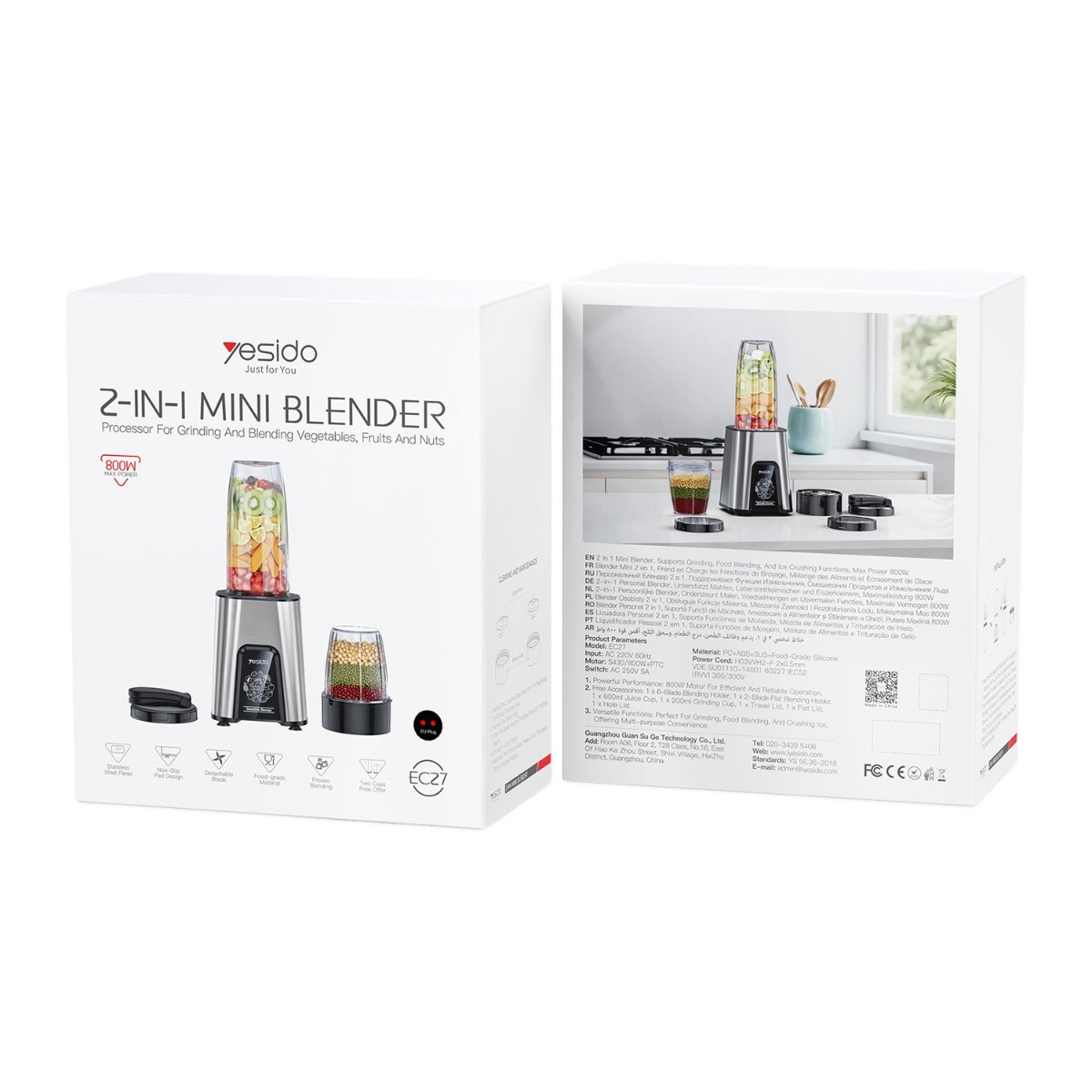 خلاط ومطحنة YESIDO EC27 800W 2in1