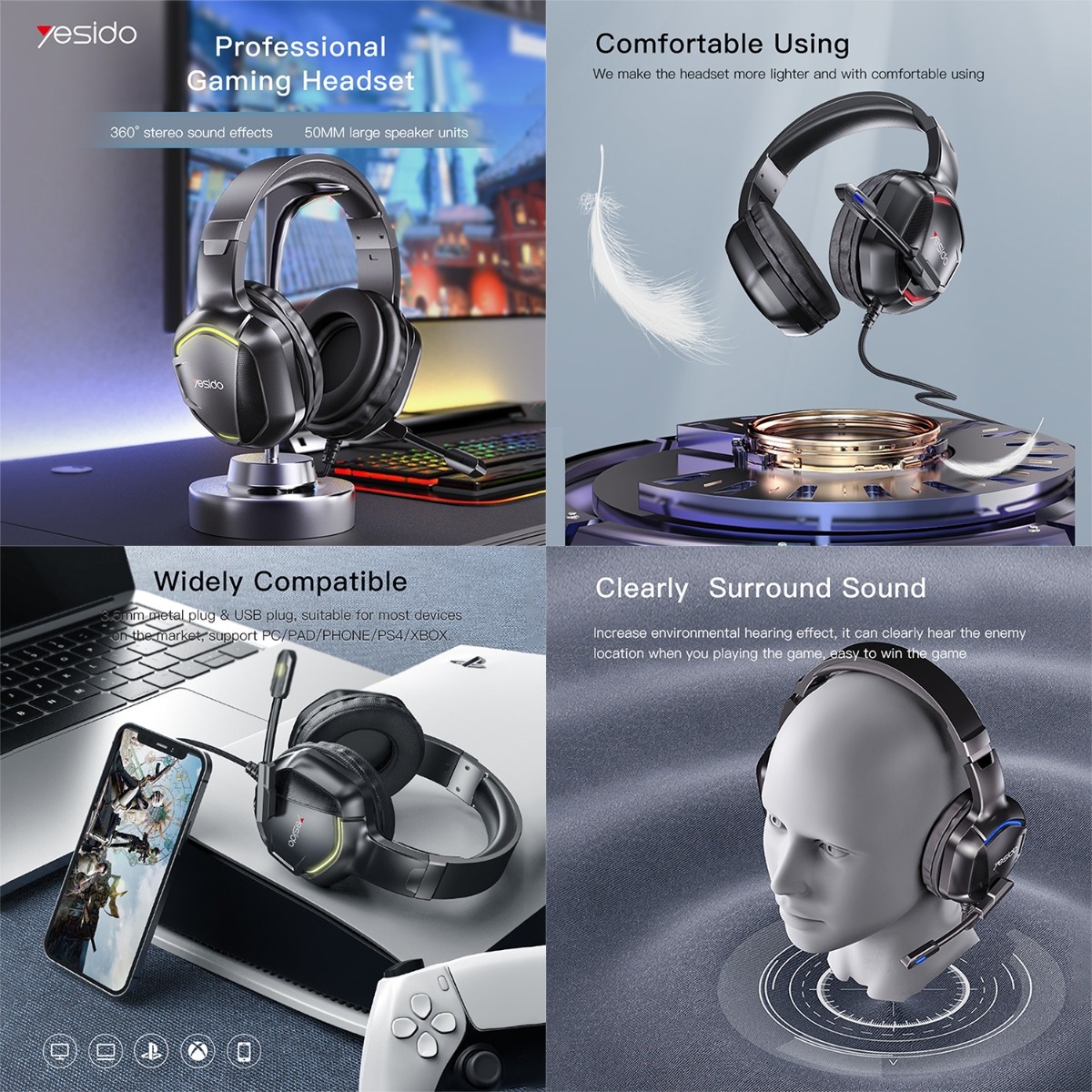 YESIDO EK01 Wired Computer & Mobile Gaming Headphone