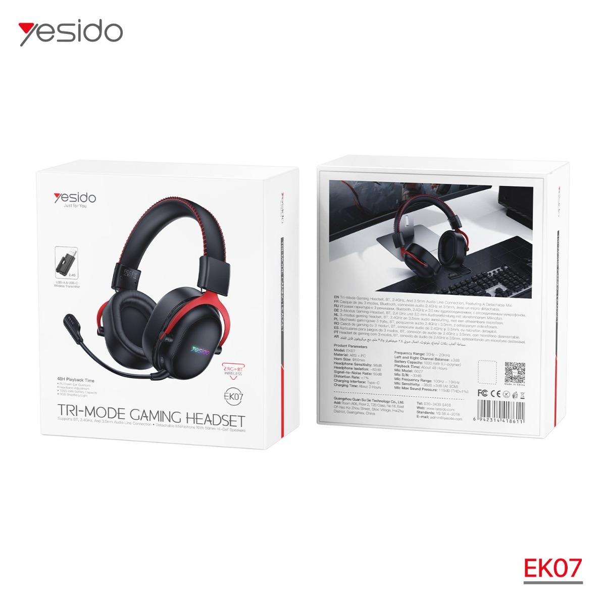 سماعة الرأس YESIDO EK07 3in1 لألعاب الكمبيوتر والموبايل