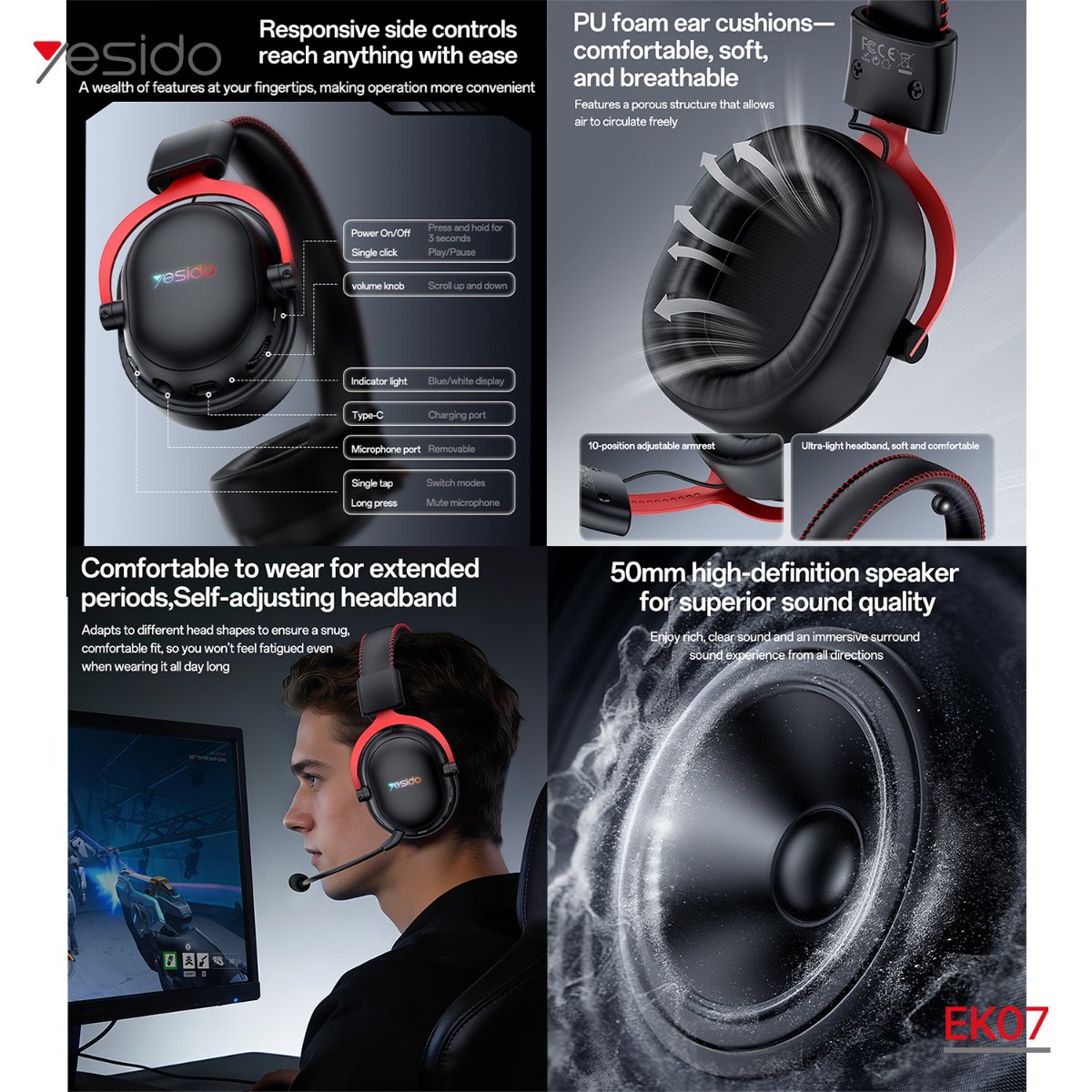 YESIDO EK07 3in1 Computer & Mobile Gaming Headphone