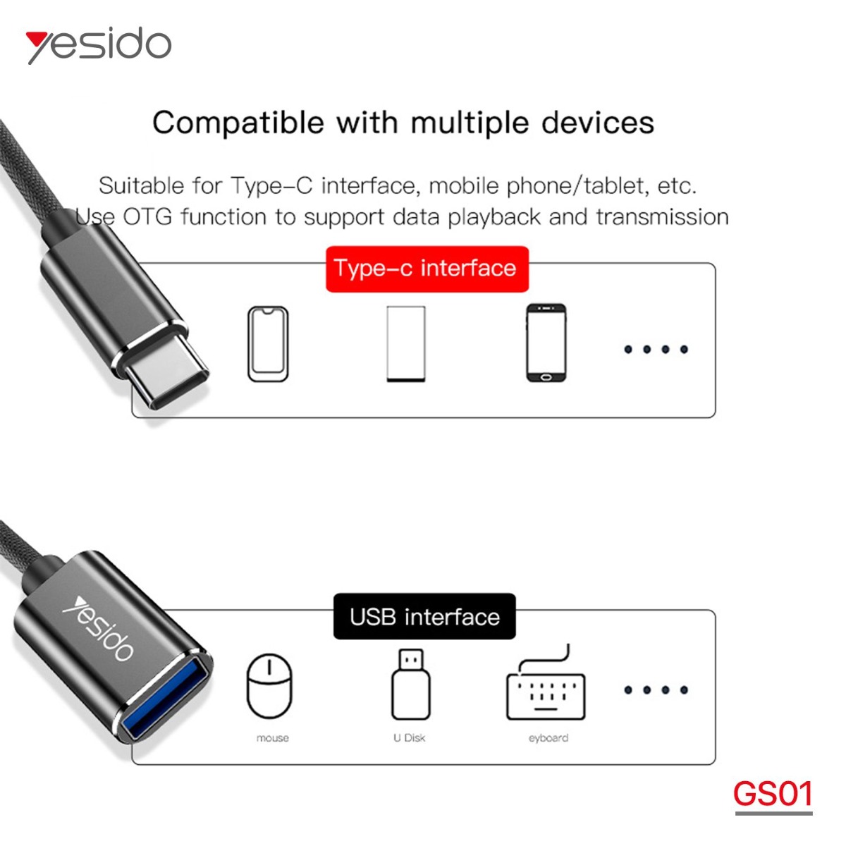 كيبل تحويلة YESIDO GS01 Type-C OTG
