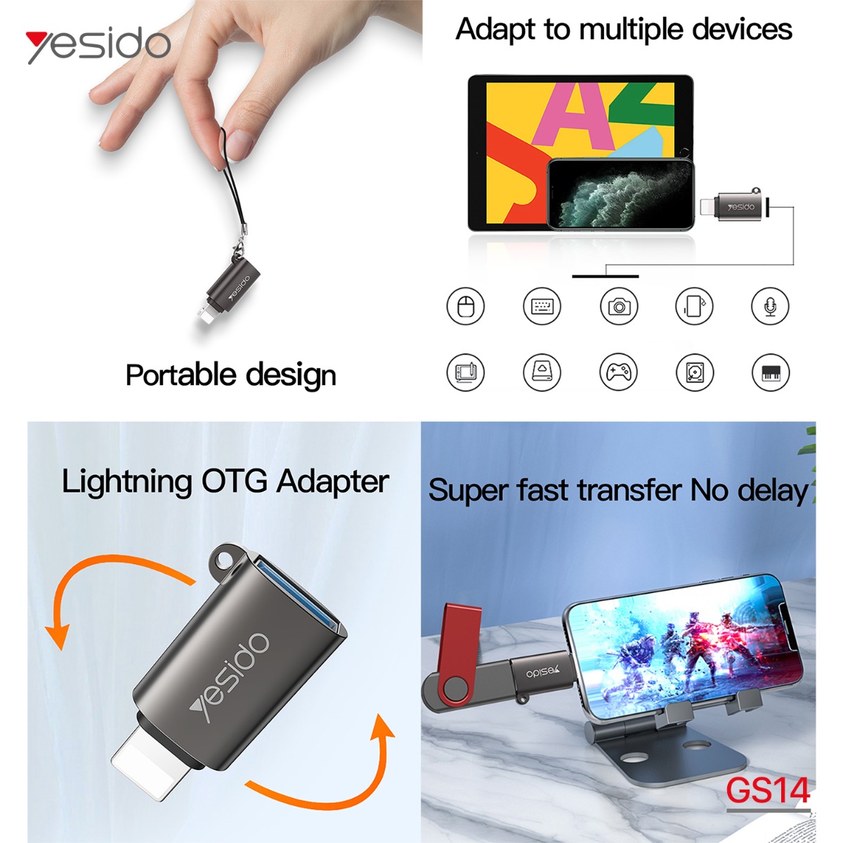تحويلة YESIDO GS14 USB to Lightning OTG