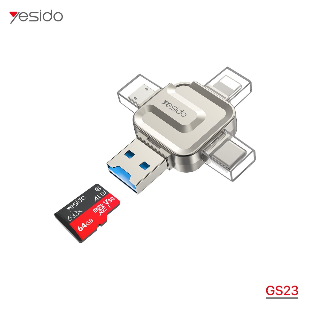 تحويلة ريدر YESIDO GS23 4in1 OTG متعدد