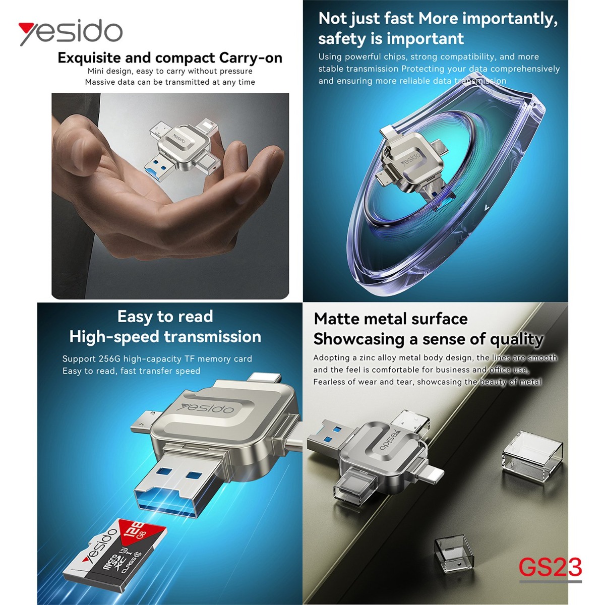 YESIDO GS23 4in1 Multiple Card Reader OTG Adapter