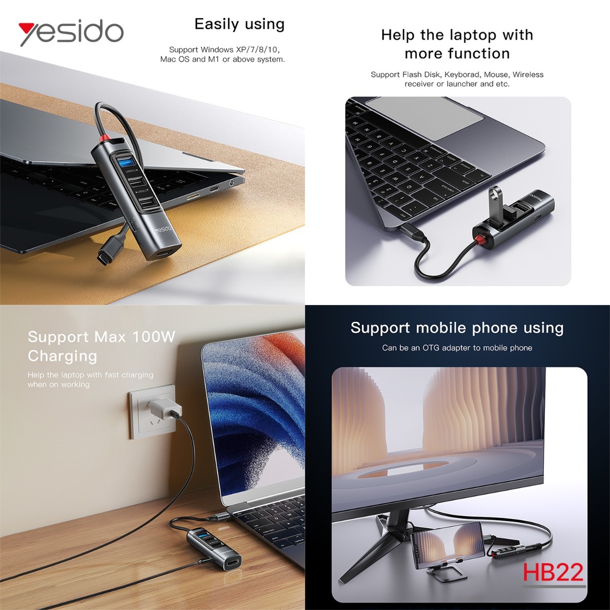 تحويلة YESIDO HB22 5in1 HUB متعددة الوظائف