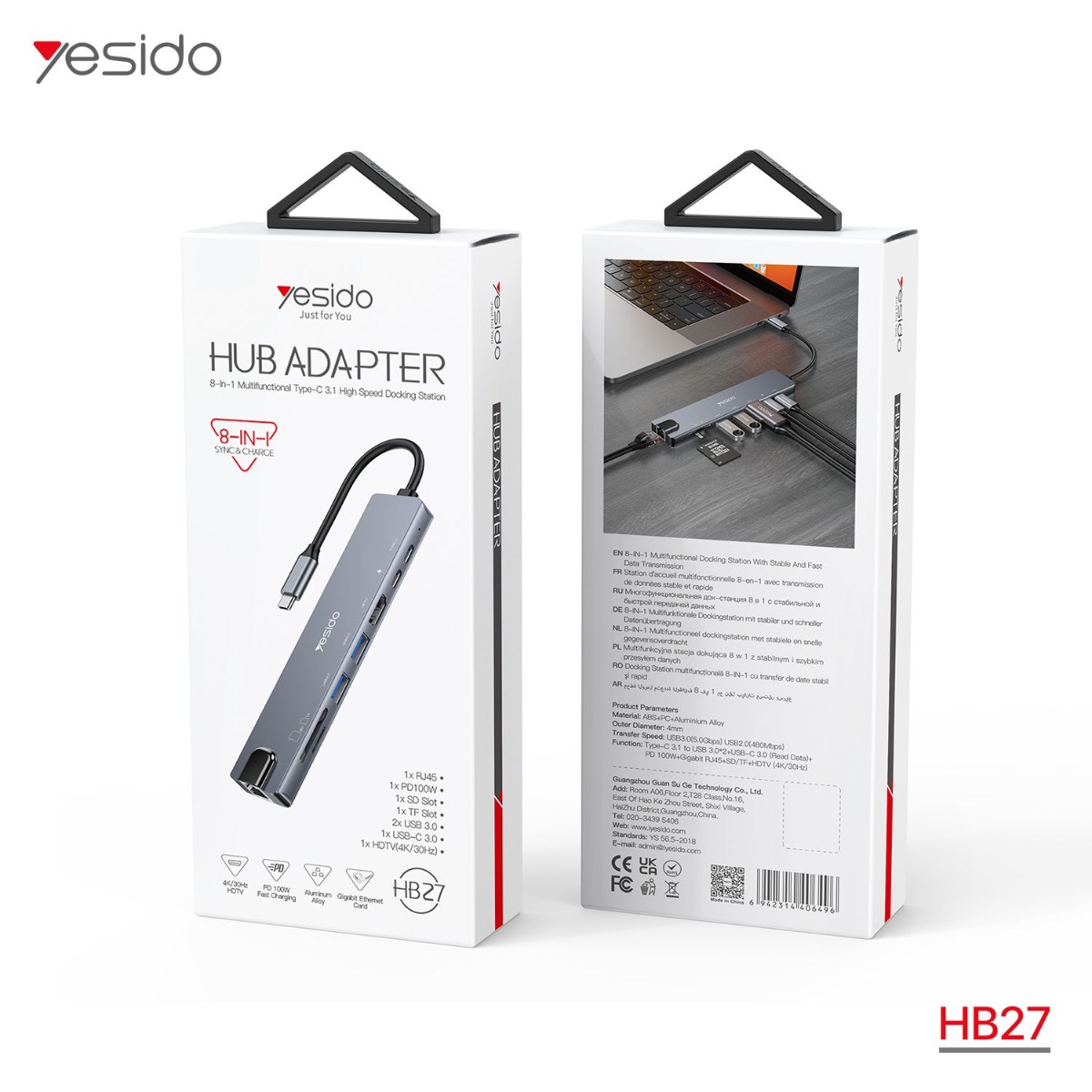 YESIDO HB27 8in1 Multifunctional HUB Adapter