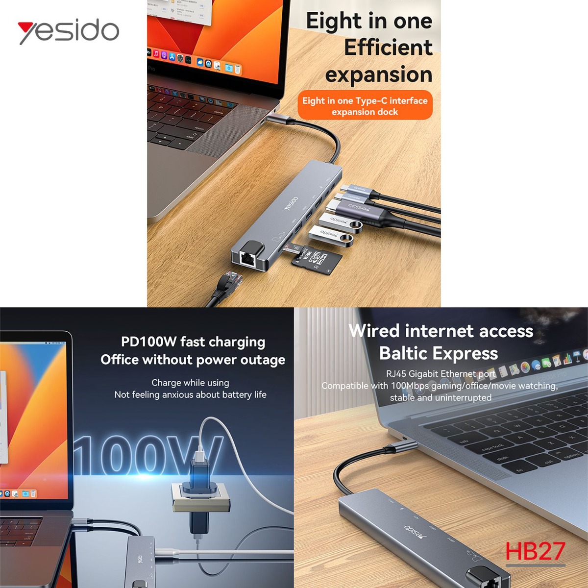 تحويلة YESIDO HB27 8in1 HUB متعددة الوظائف