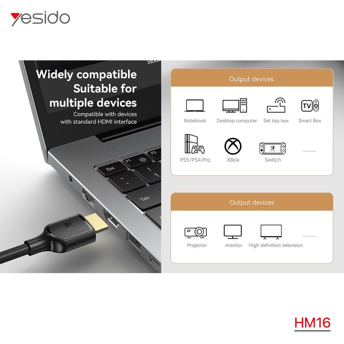كيبل YESIDO HM16 4K HDMI