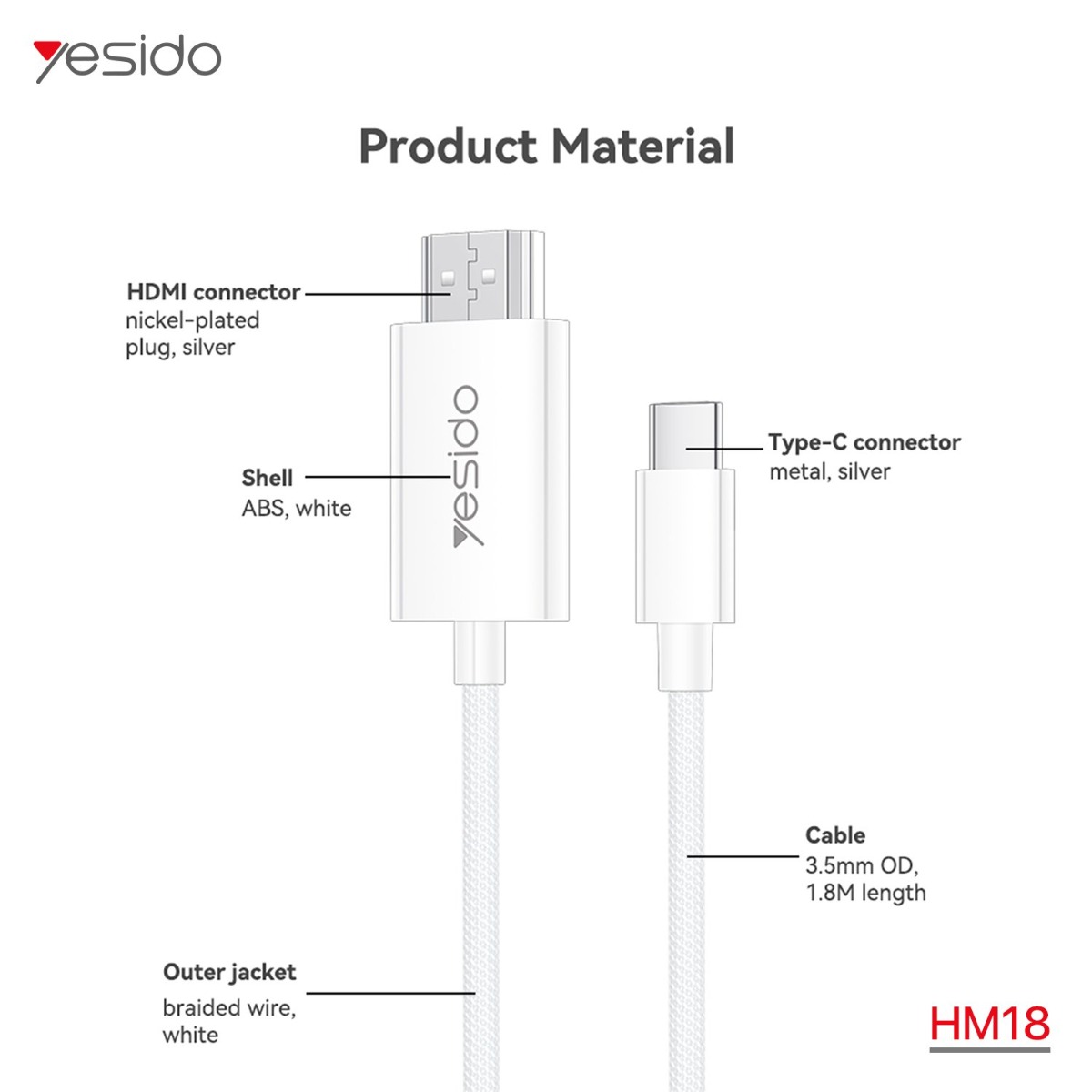 كيبل YESIDO HM18 Type-C HDMI