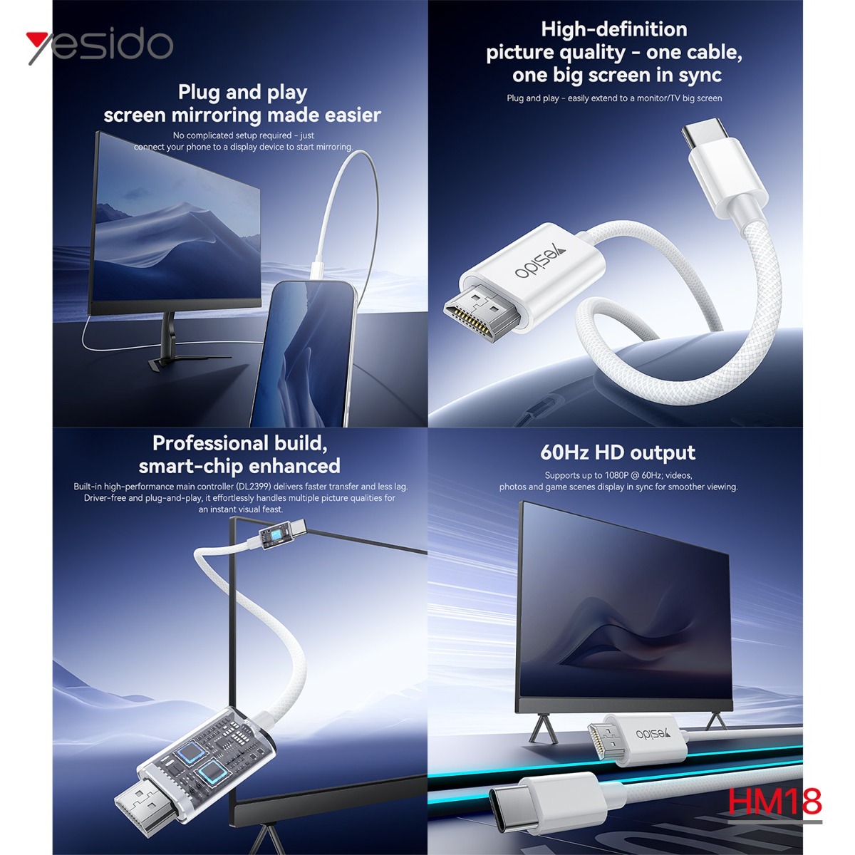 كيبل YESIDO HM18 Type-C HDMI