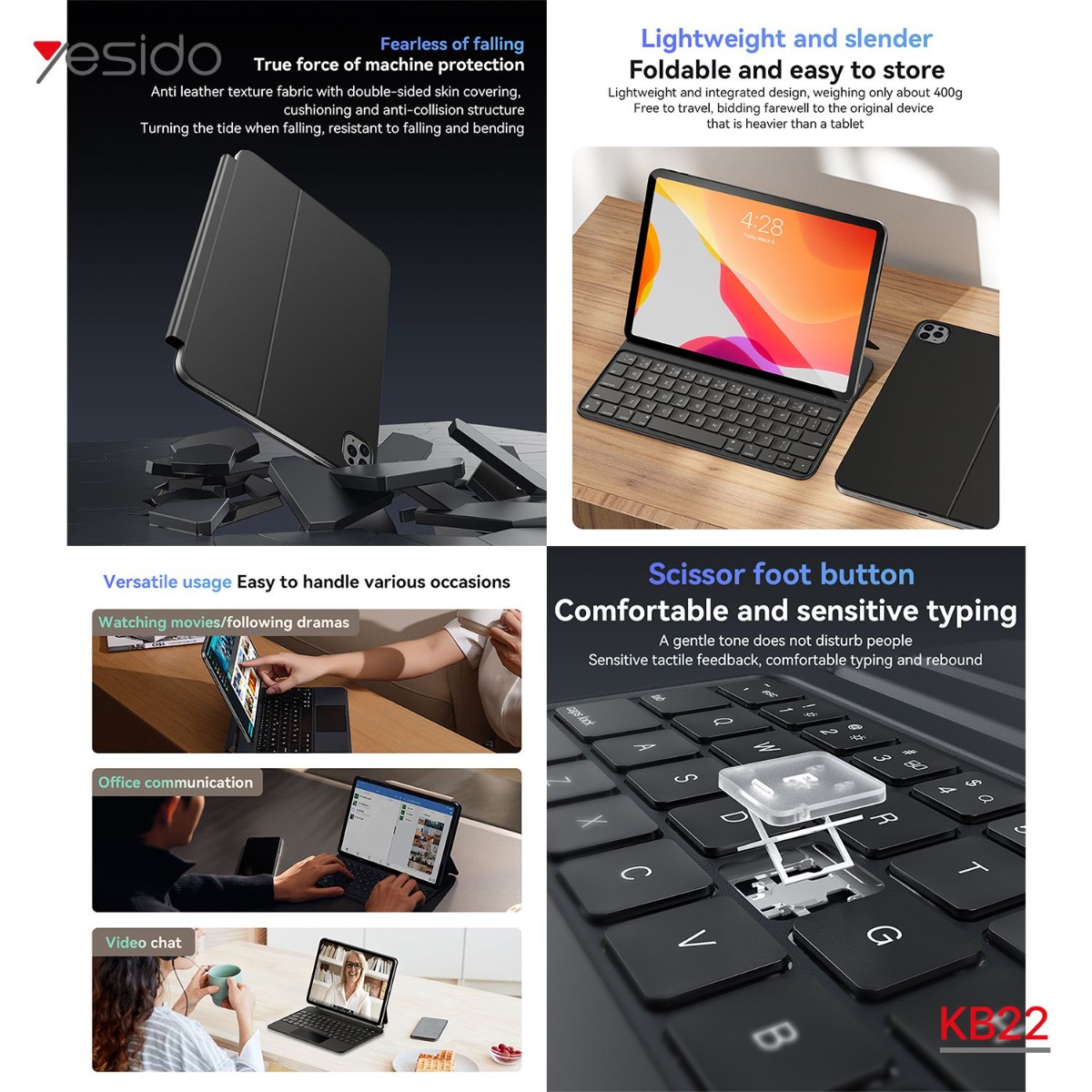 YESIDO KB22 10th iPad Leather Book Case with Keyboard