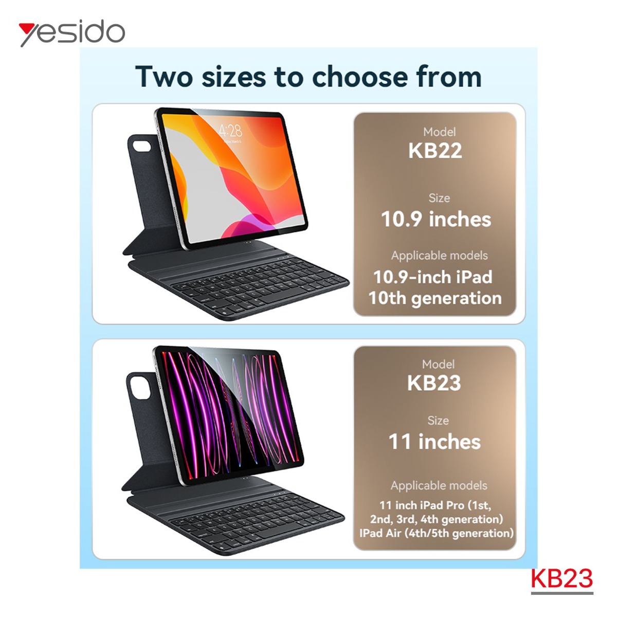 دفتر جلد آيباد YESIDO KB23 11 (Pro/Air) مع كيبورد