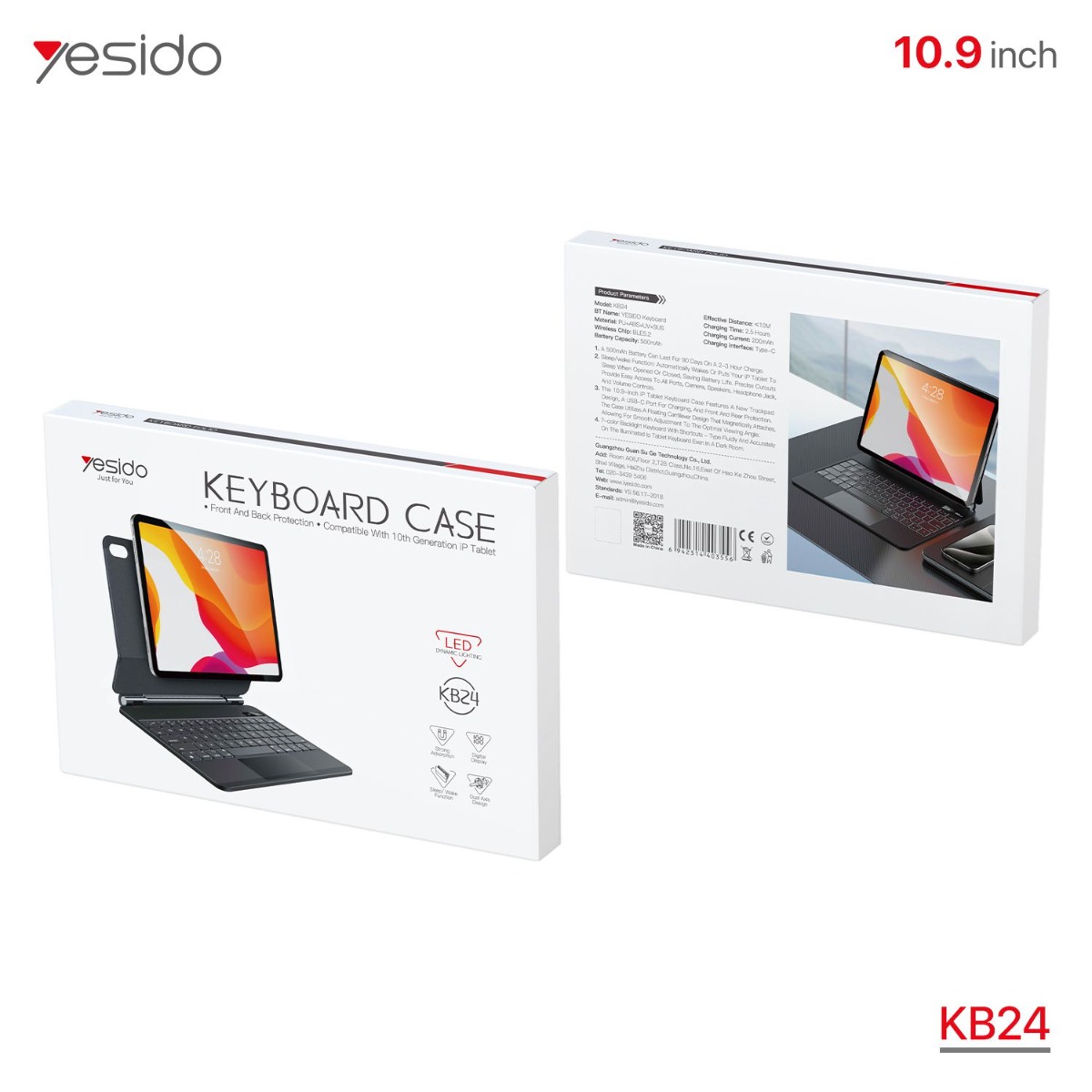 دفتر جلد آيباد YESIDO KB24 10th مع كيبورد وماوس