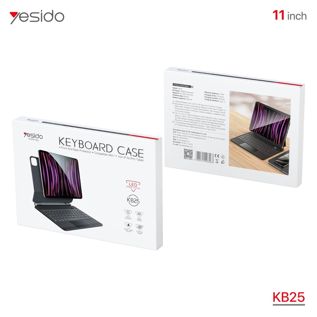 دفتر جلد آيباد YESIDO KB25 11 (Pro/Air) مع كيبورد وماوس