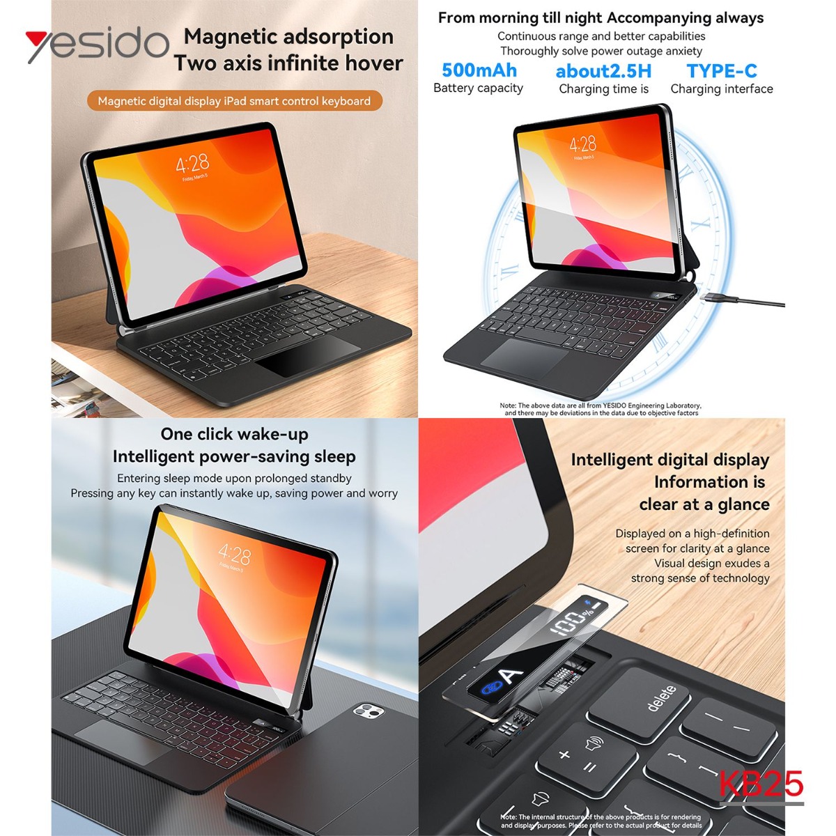 دفتر جلد آيباد YESIDO KB25 11 (Pro/Air) مع كيبورد وماوس