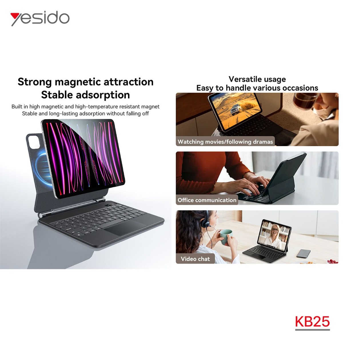 دفتر جلد آيباد YESIDO KB25 11 (Pro/Air) مع كيبورد وماوس