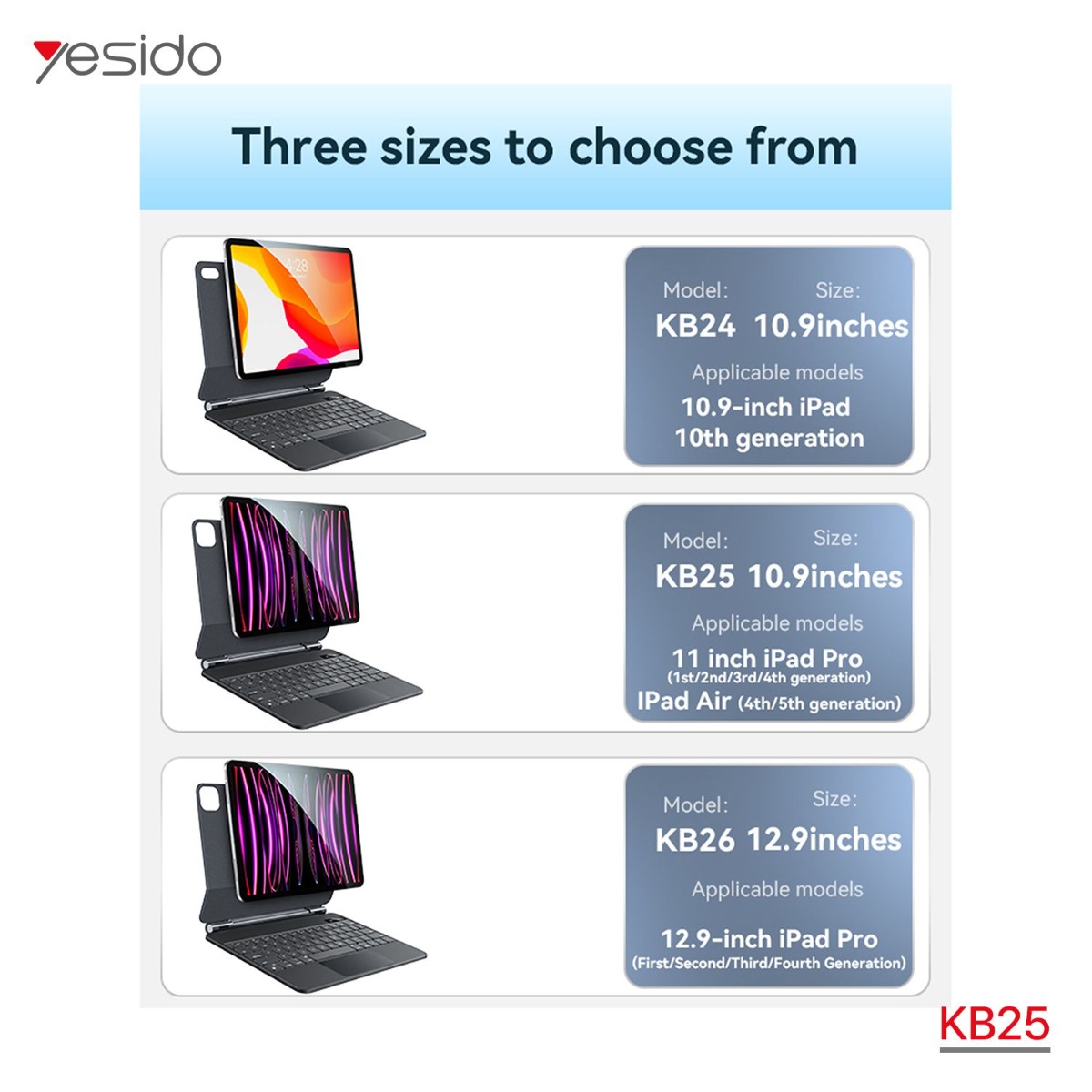 دفتر جلد آيباد YESIDO KB25 11 (Pro/Air) مع كيبورد وماوس