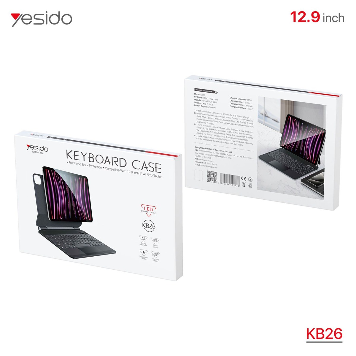 دفتر جلد آيباد YESIDO KB26 6th (Pro/Air) مع كيبورد وماوس