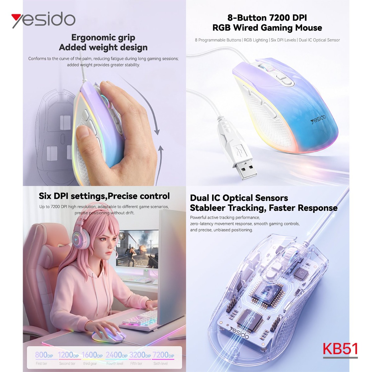ماوس YESIDO KB51 سلكي للألعاب