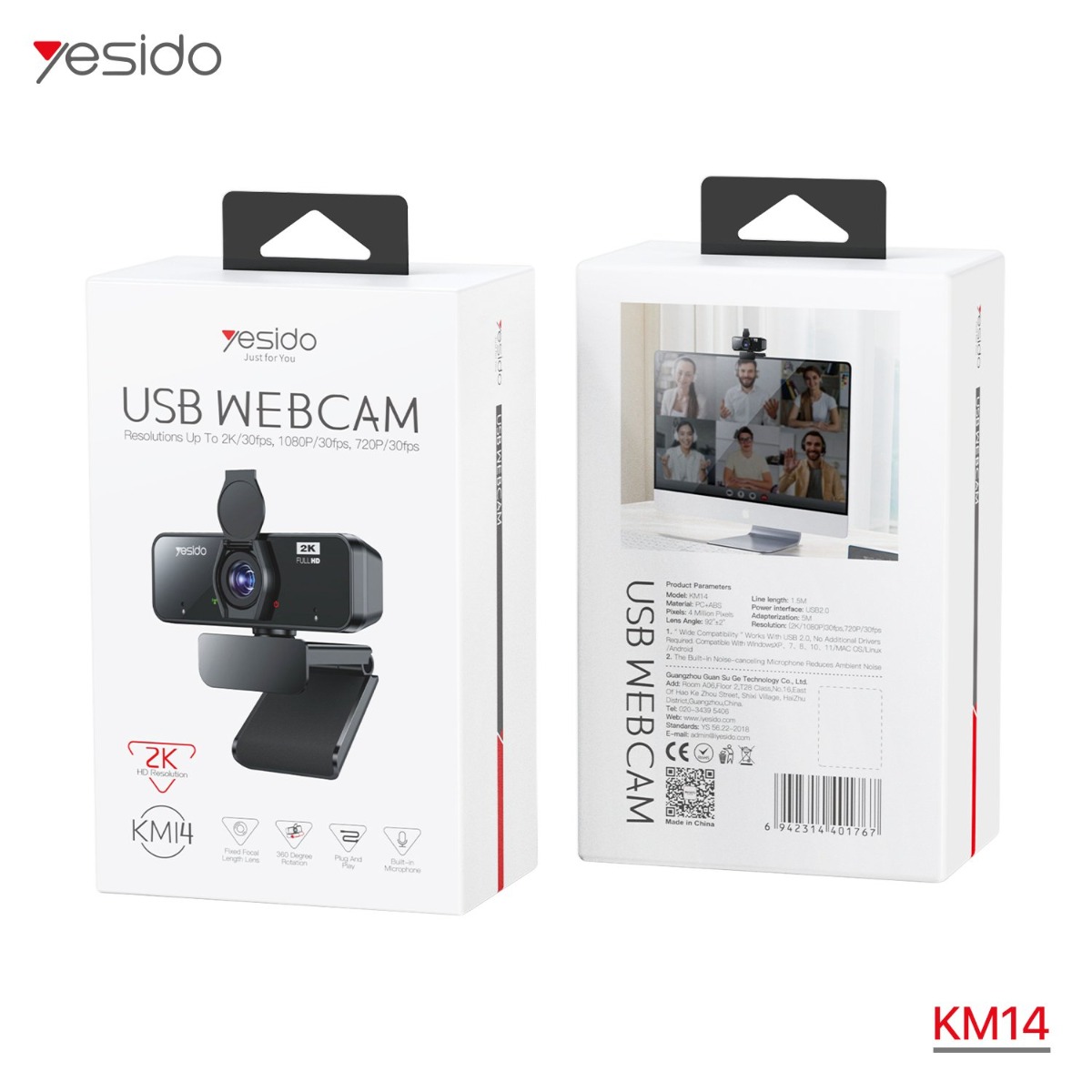 كاميرا كمبيوتر YESIDO KM14 2K WebCam