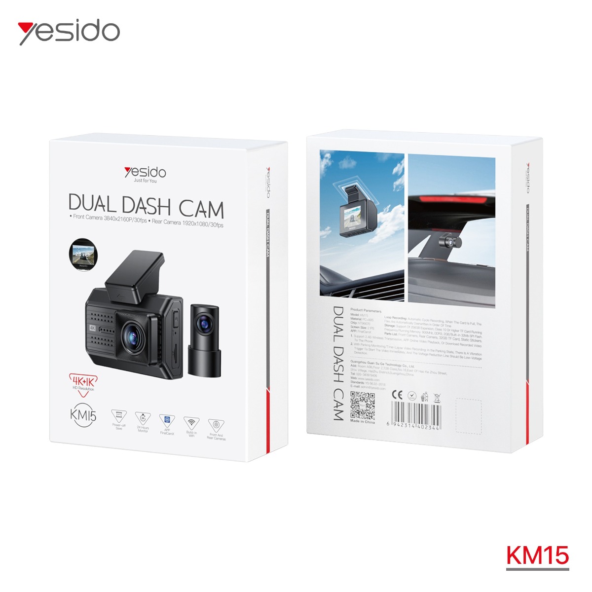 YESIDO KM15 Dual Dash Cam Car Security Camera