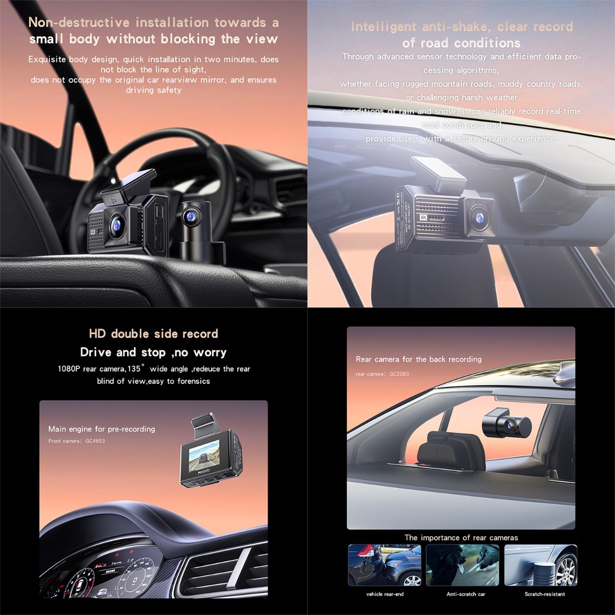 كاميرا مراقبة YESIDO KM15 Dash Cam مزدوجة للسيارة