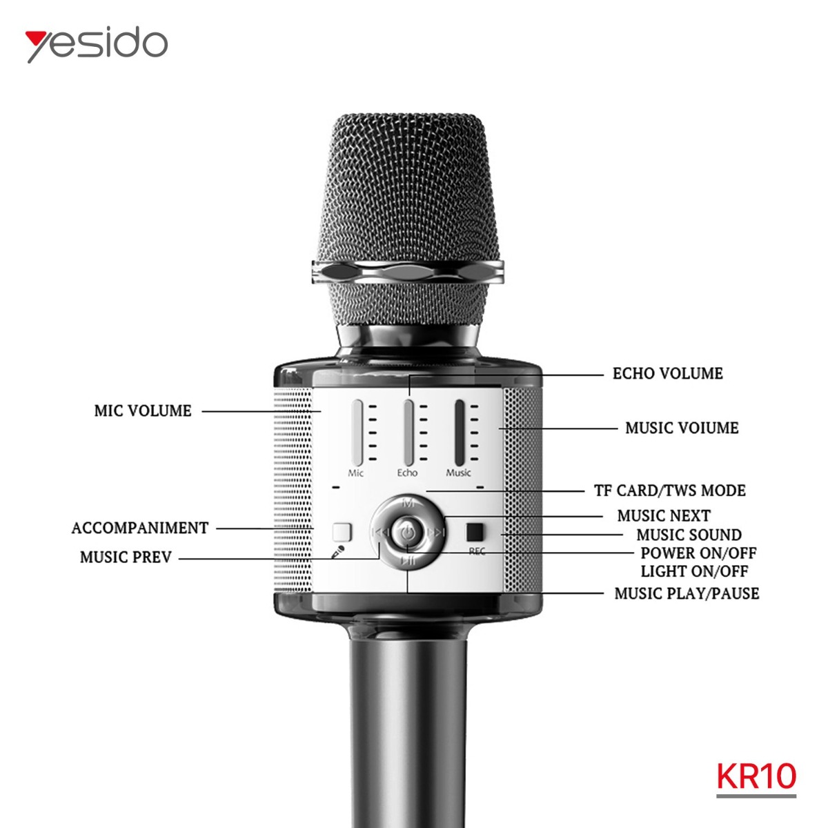 ميكروفون وسبيكر YESIDO KR10 2in1 لاسلكي بلوتوث