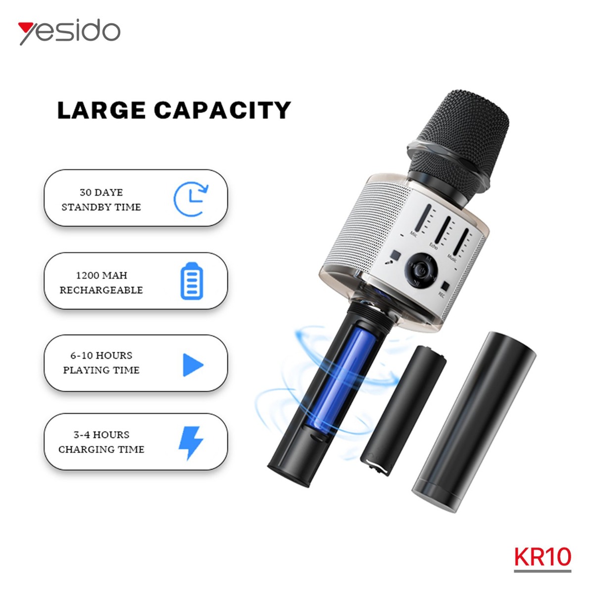 ميكروفون وسبيكر YESIDO KR10 2in1 لاسلكي بلوتوث