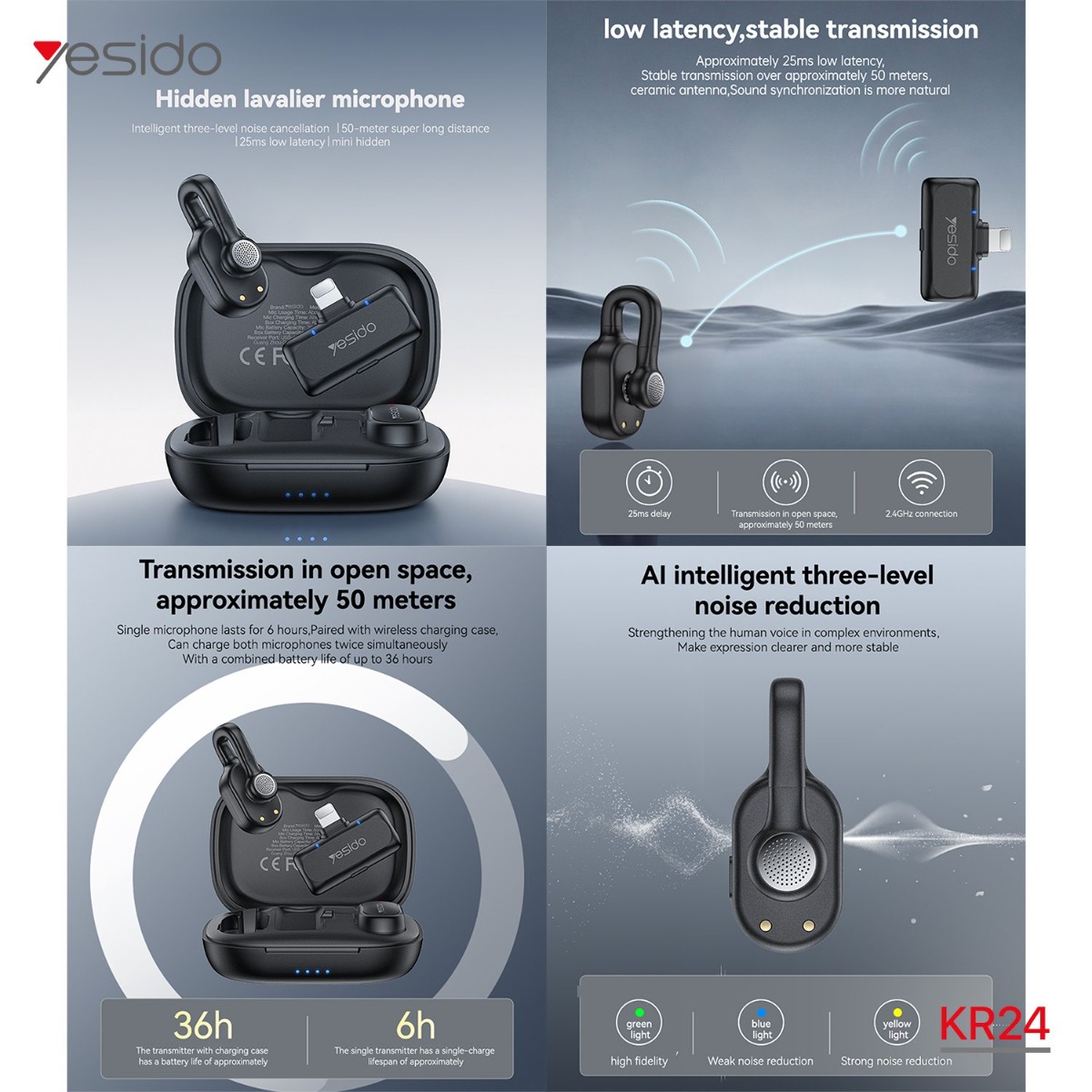 YESIDO KR24 Lightning Dual Wireless Microphone For iPhone