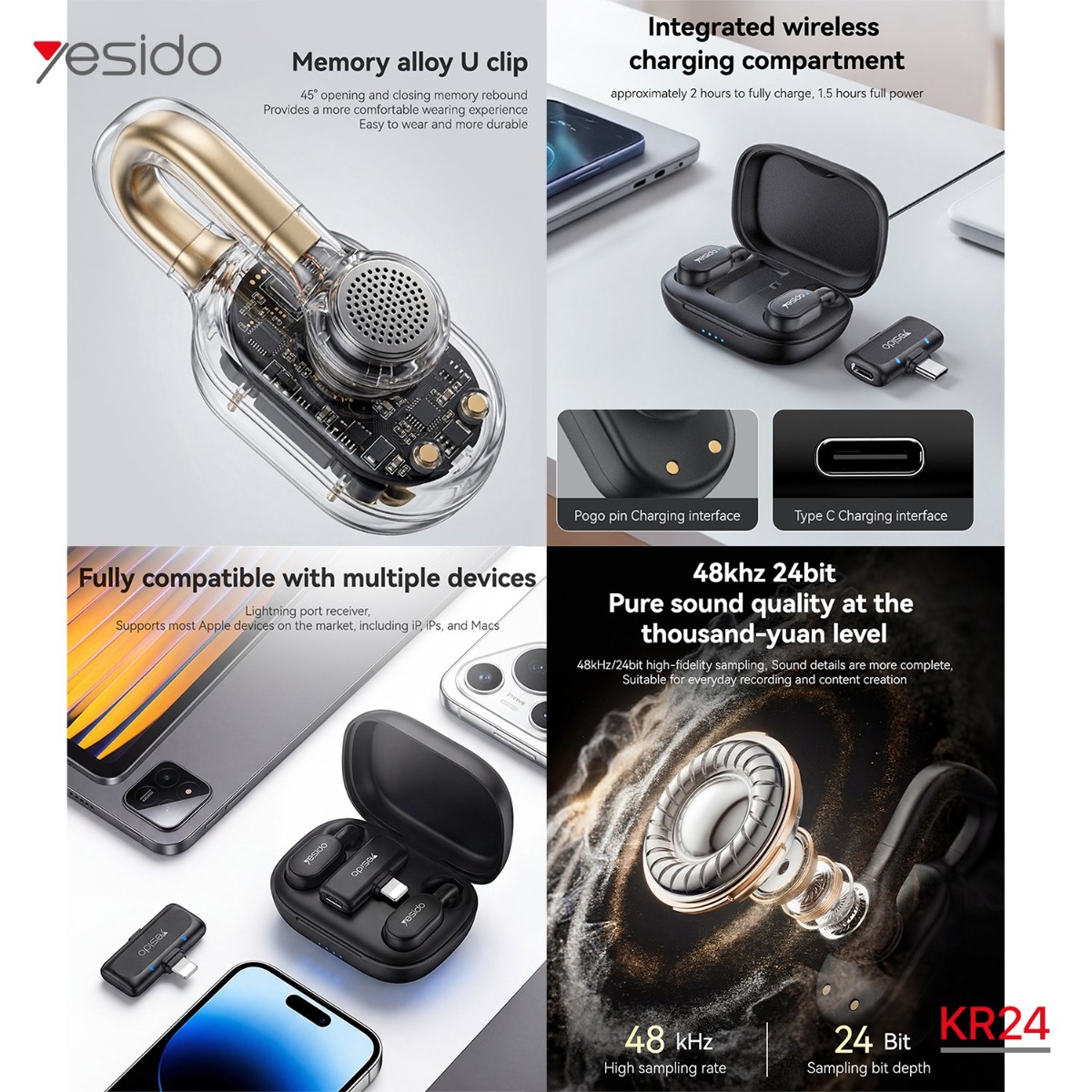 YESIDO KR24 Lightning Dual Wireless Microphone For iPhone