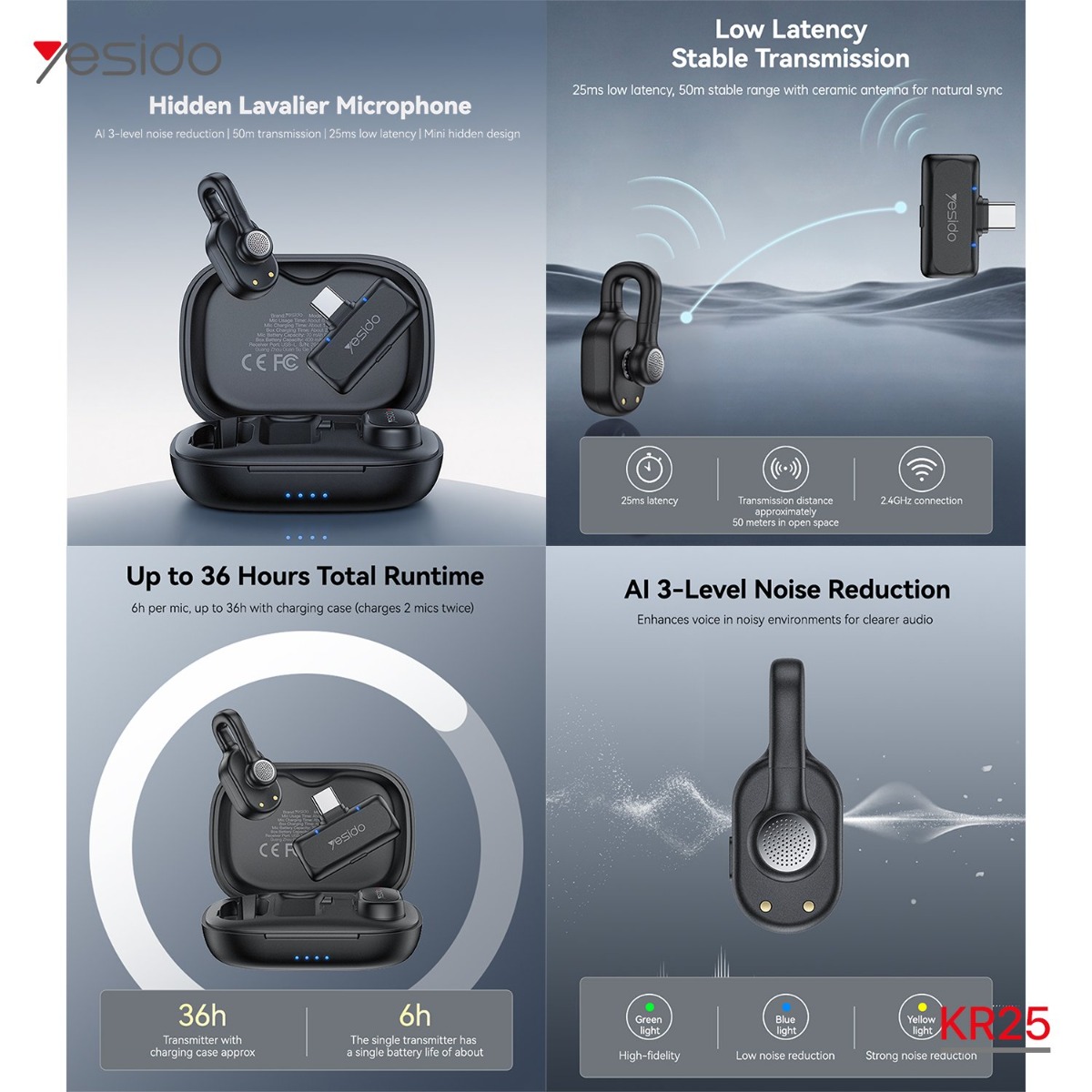 ميكروفون YESIDO KR25 Type-C لاسلكي مزدوج