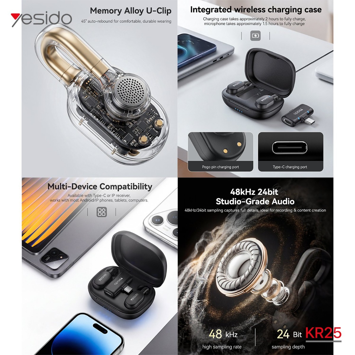 ميكروفون YESIDO KR25 Type-C لاسلكي مزدوج