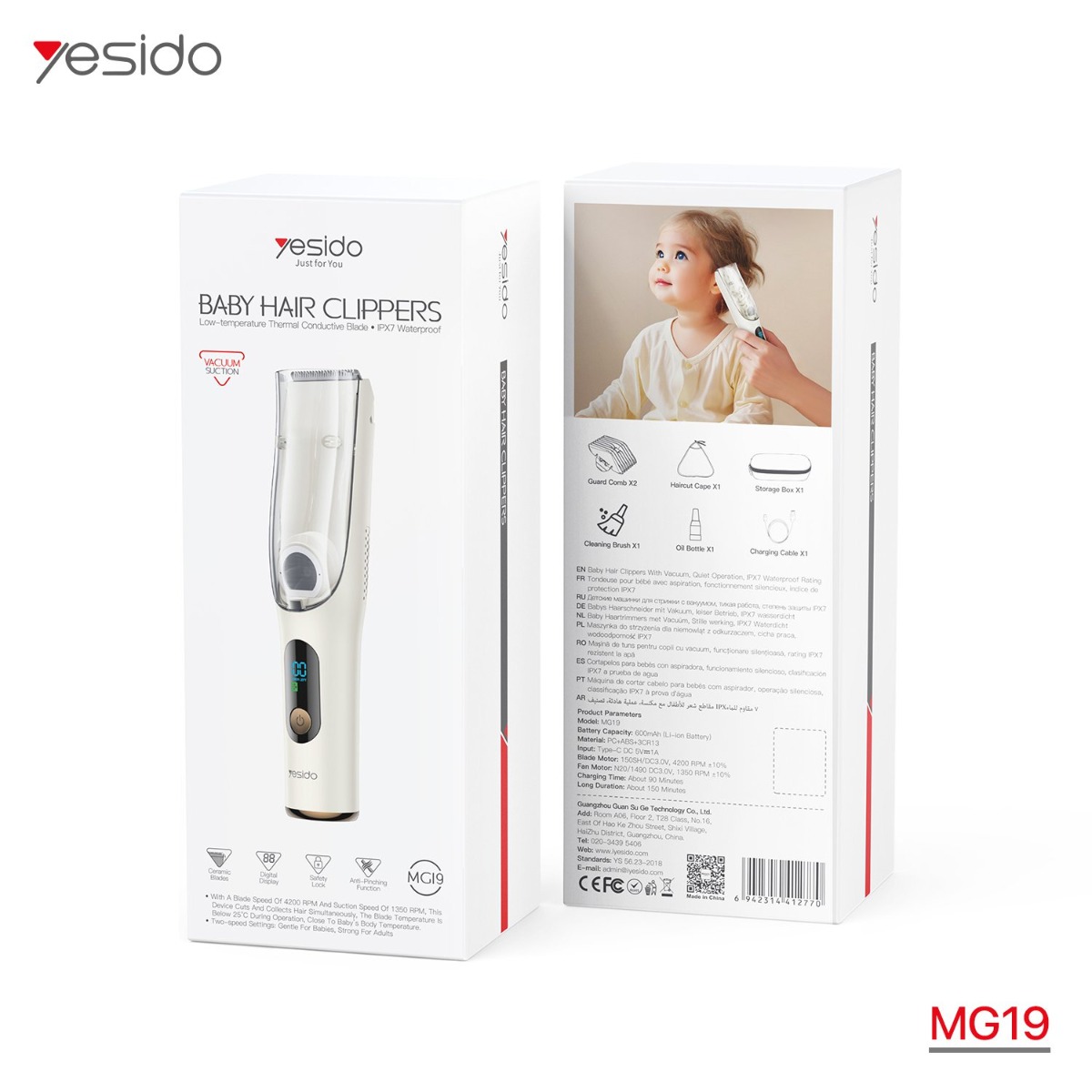 YESIDO MG19 Baby Hair Clipper with Vacuum Suction