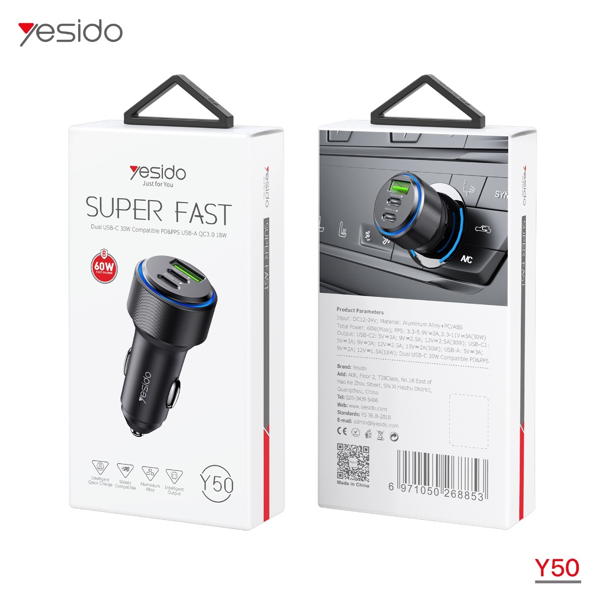 YESIDO Y50 60W PD Car Charger