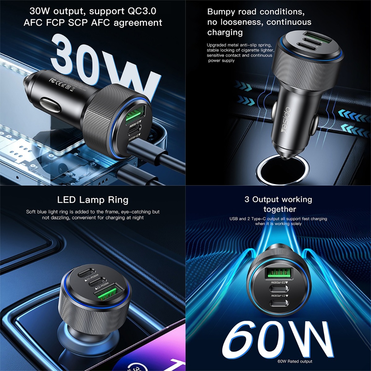 شاحن سيارة YESIDO Y50 60W PD