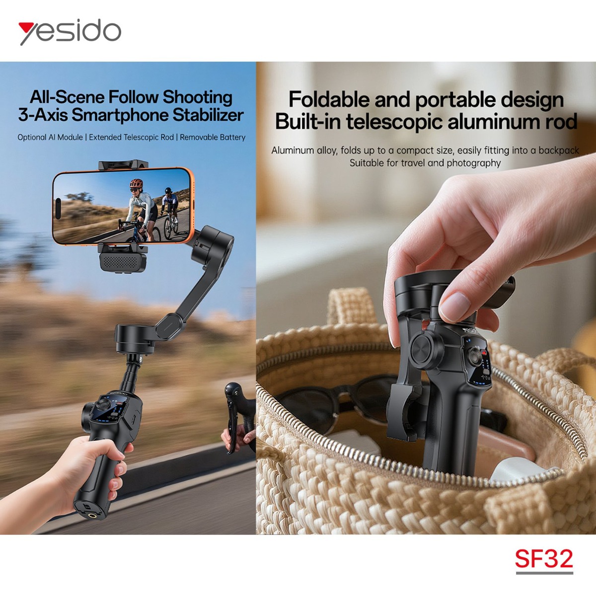 عصا سيلفي YESIDO SF32 Pro Gimbal Stabilizer