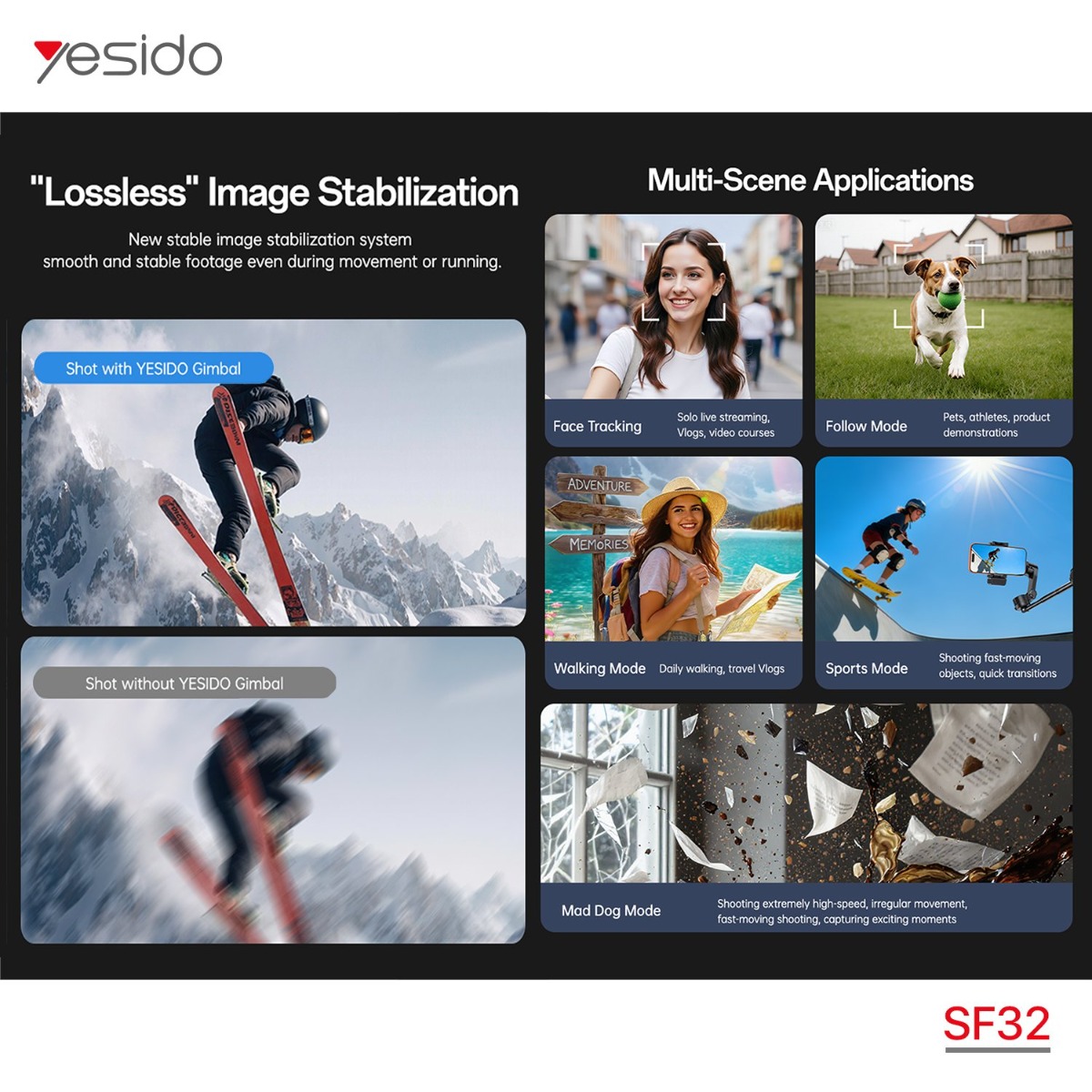 YESIDO SF32 Pro Gimbal Stabilizer Selfie Stick