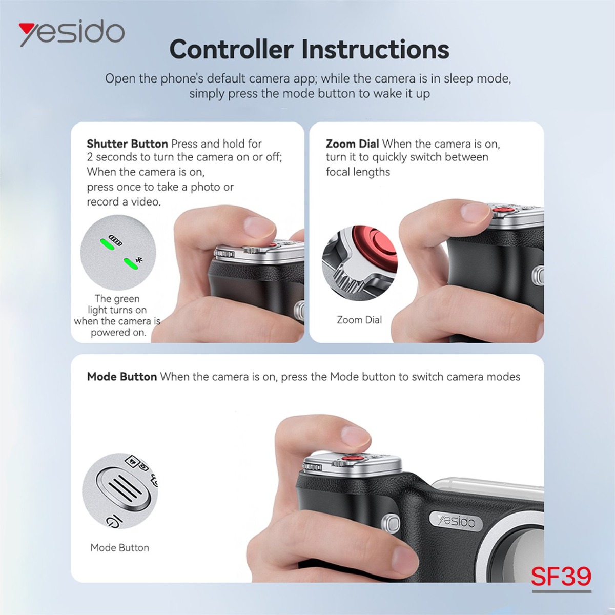 مقبض تصوير YESIDO SF39 بلوتوث للموبايل