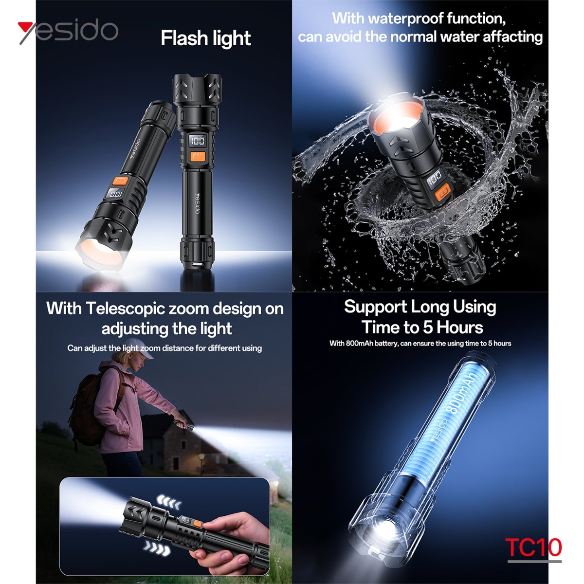 مصباح YESIDO TC10 LED يدوي