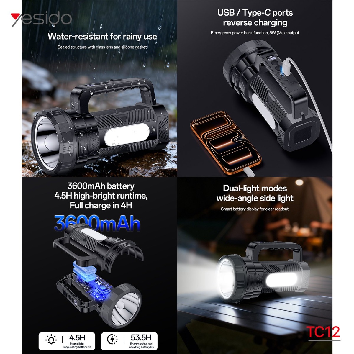 مصباح YESIDO TC12 LED يدوي