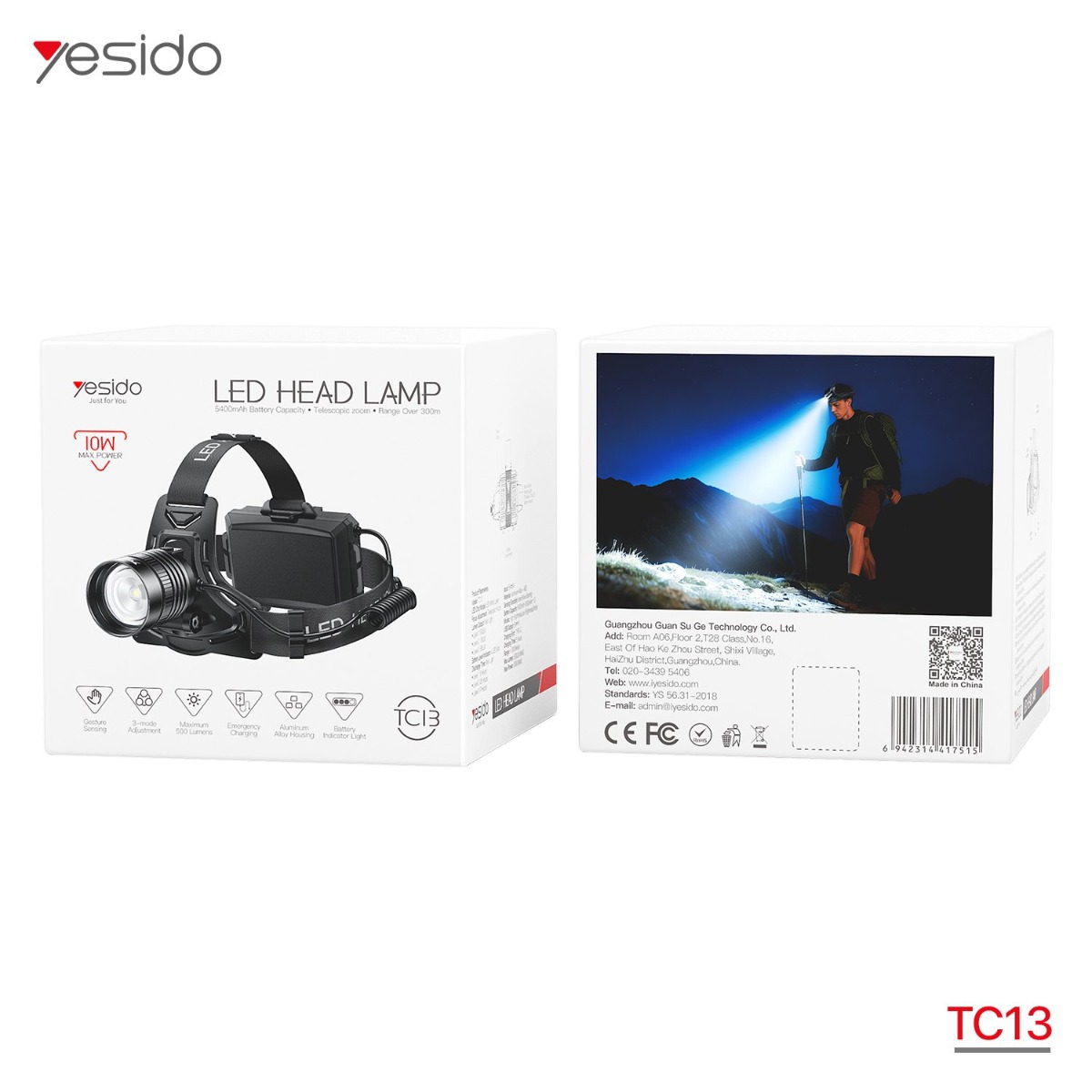 مصباح YESIDO TC13 LED للرأس