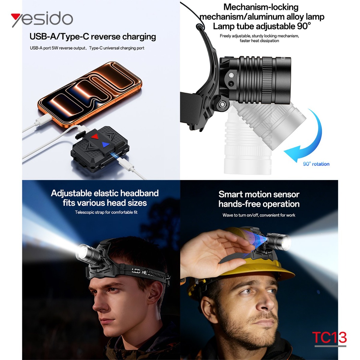 مصباح YESIDO TC13 LED للرأس