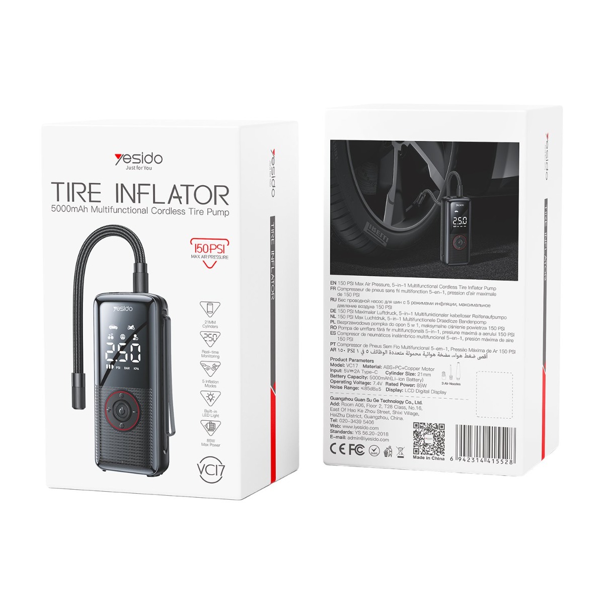 YESIDO VC17 2in1 Cordless Tire Inflator