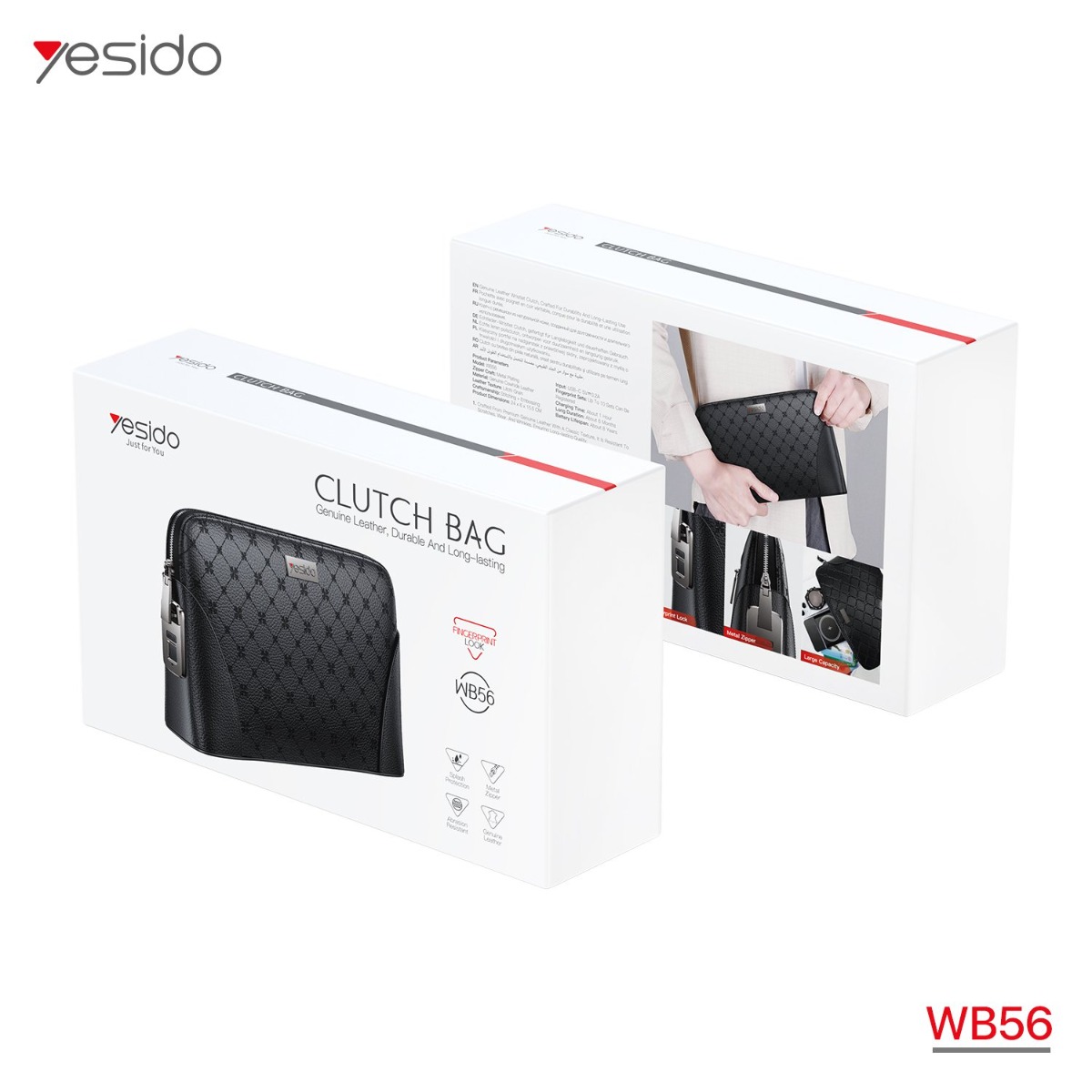 YESIDO WB56 Fingerprint Lock Leather Clutch Bag