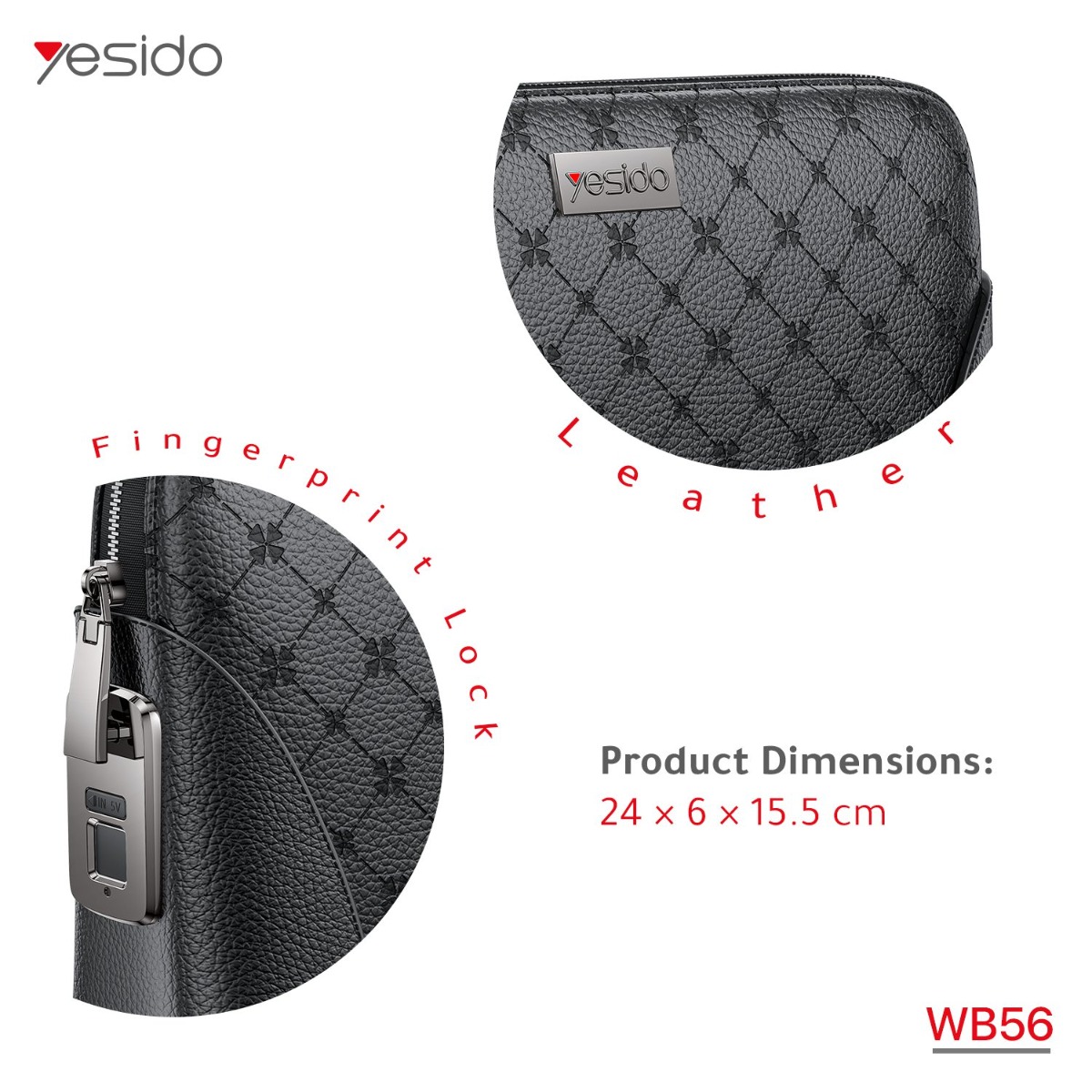 YESIDO WB56 Fingerprint Lock Leather Clutch Bag