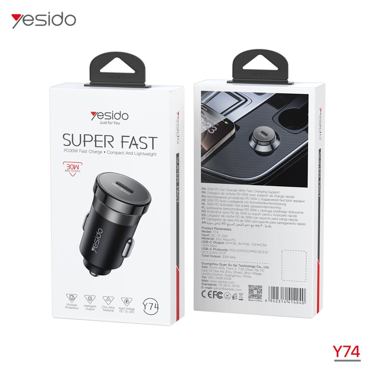 YESIDO Y74 30W PD Car Charger
