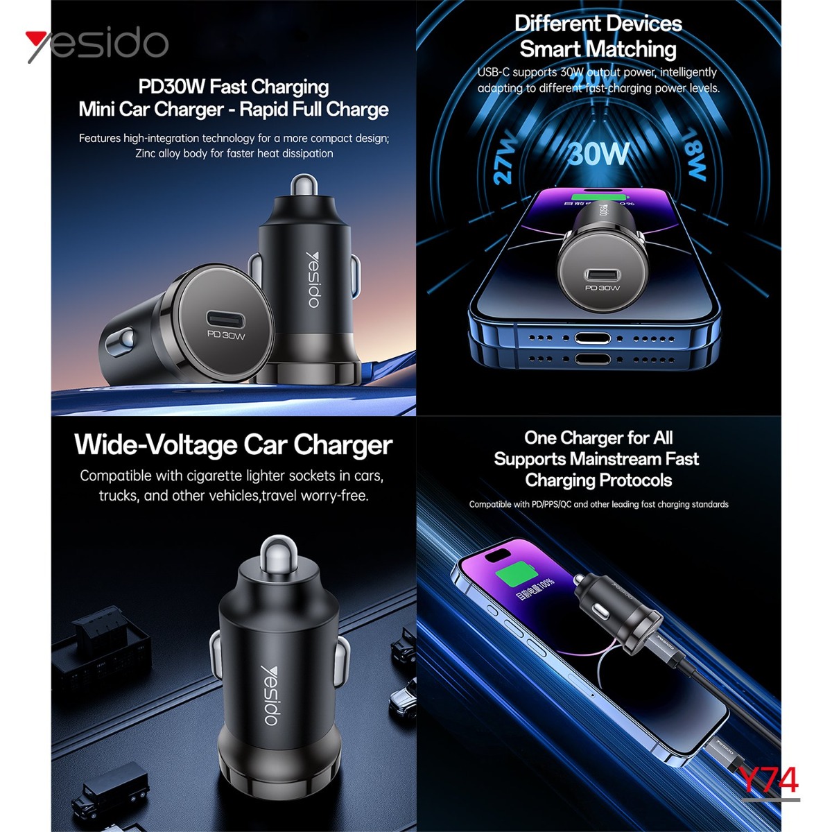 YESIDO Y74 30W PD Car Charger