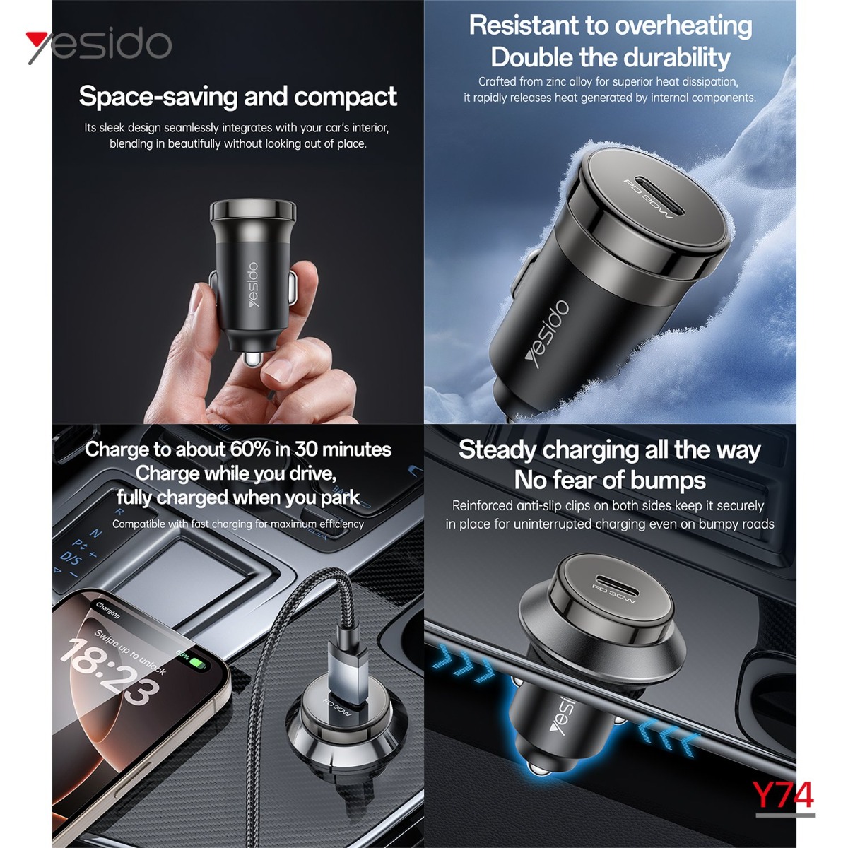 YESIDO Y74 30W PD Car Charger