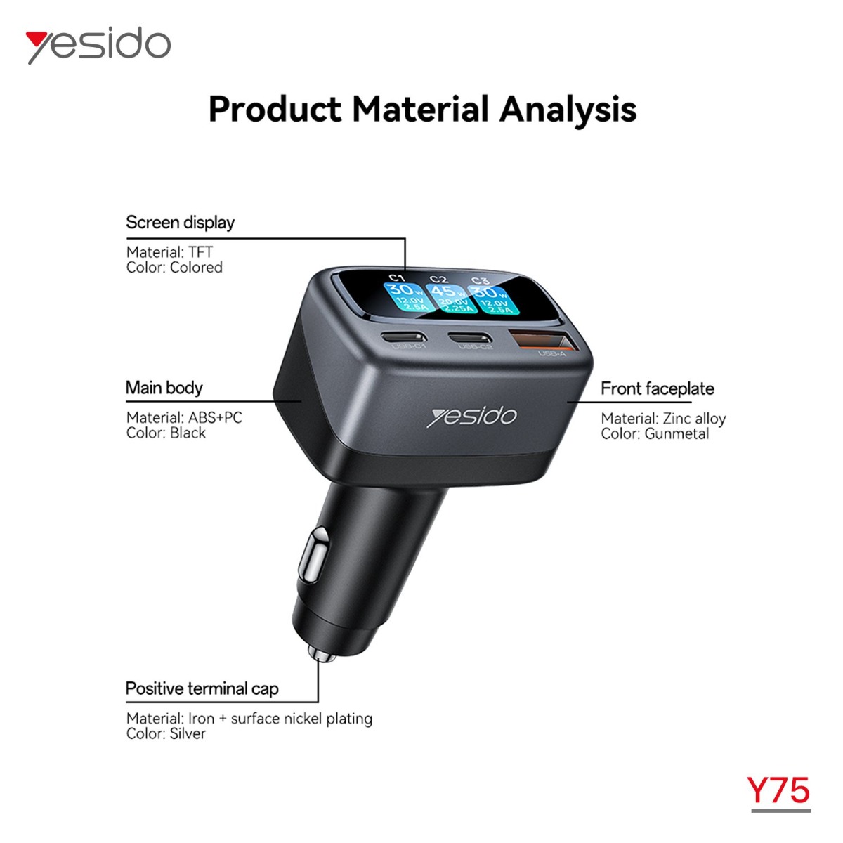 شاحن سيارة YESIDO Y75 105W PD